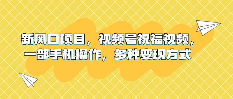 新风口项目，视频号祝福视频，一部手机操作，多种变现方式-韭菜网