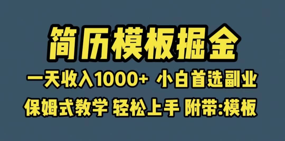靠简历模板赛道掘金，一天收入1000+小白首选副业，保姆式教学（教程+模板）-韭菜网