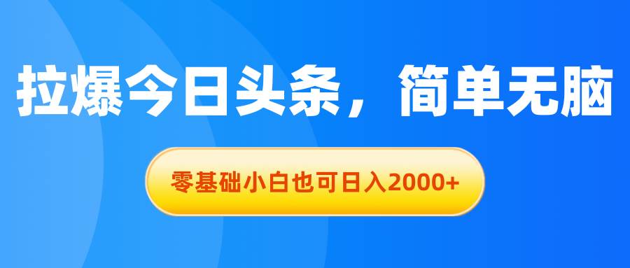 拉爆今日头条，简单无脑，零基础小白也可日入2000+-韭菜网