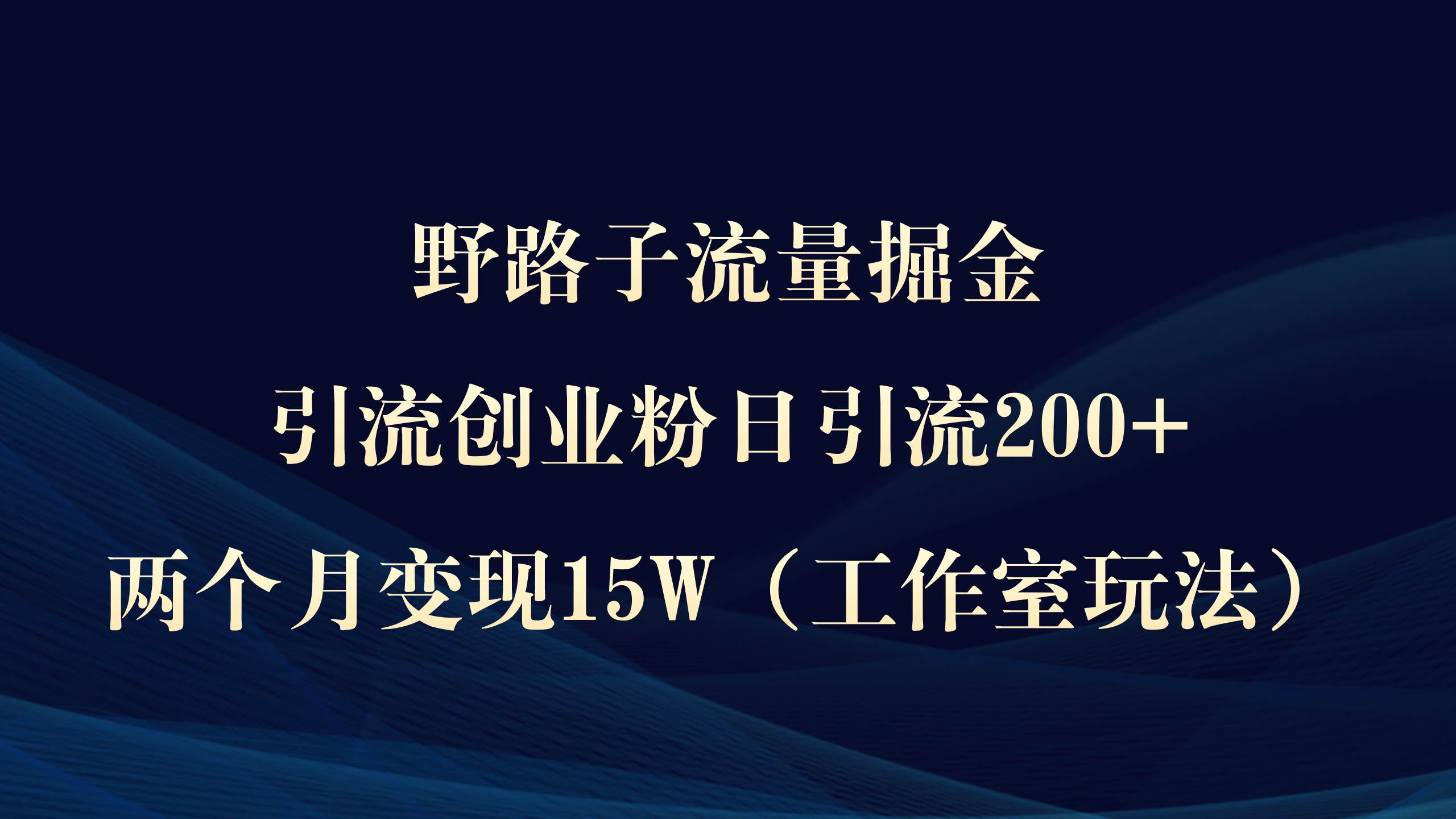 野路子流量掘金，引流创业粉日引流200+，两个月变现15W（工作室玩法））-韭菜网